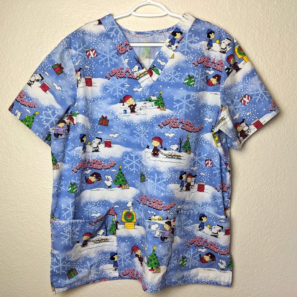 2/$17 Peanuts Christmas scrub top. See measurement